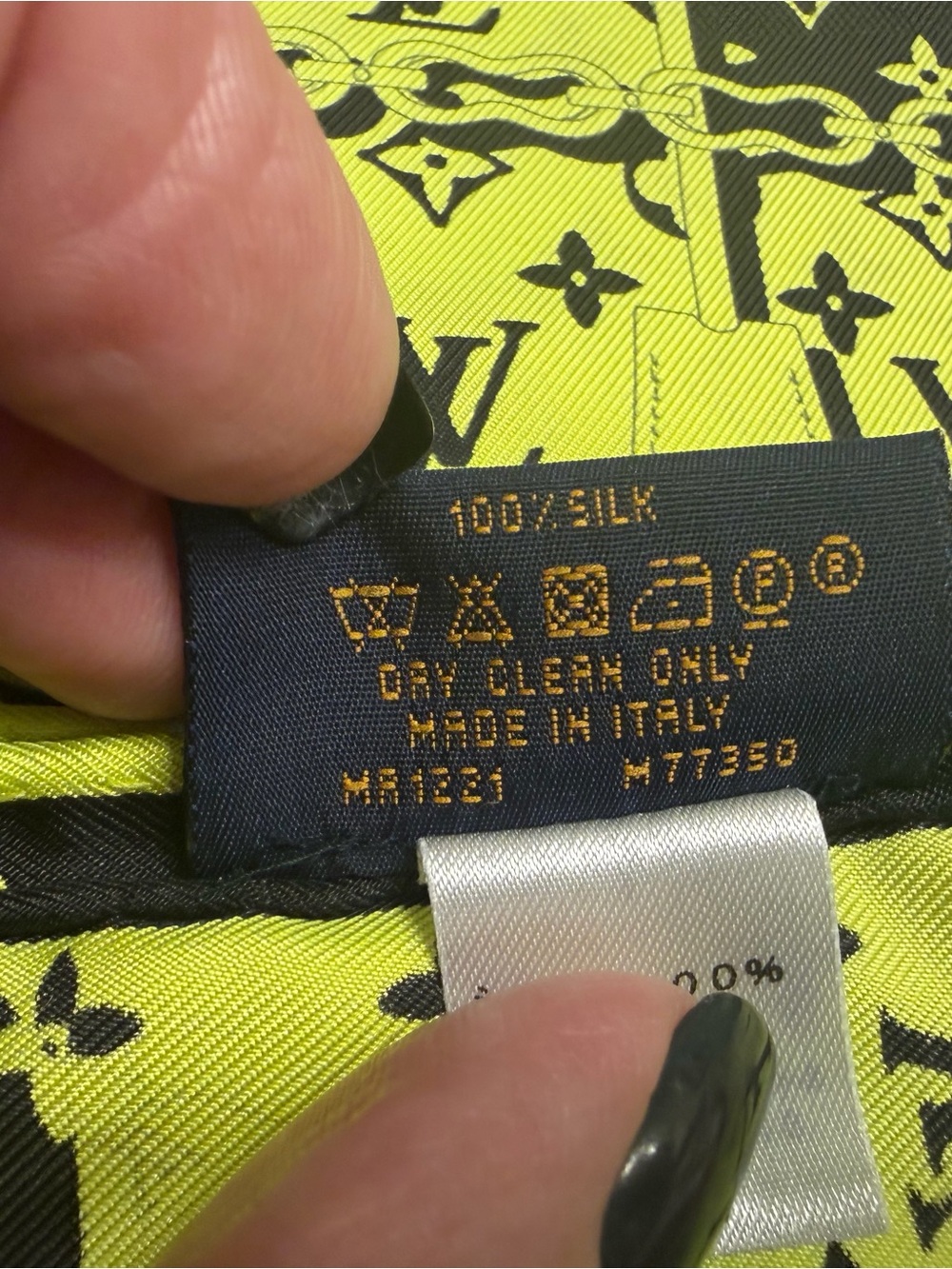 NEW- Louis Vuitton Yellow & Black Monogram Silk Scarf Model #M77350 - Picture 3 of 5